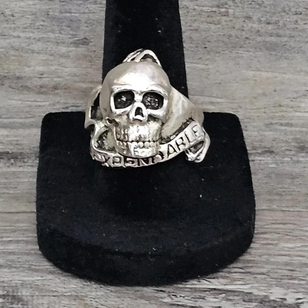 💎The Expendables Stallone Stainless Steel Vintage Biker Punk Silver Skull Ring